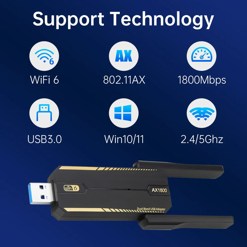 KEBIDUMEI WIFI 6 Wi - fi USB Adapter AX1800 Network Card Dongle 2.4G/5GHz 802.11AX Antenna Signal - Visuel 4 | SAMAG
