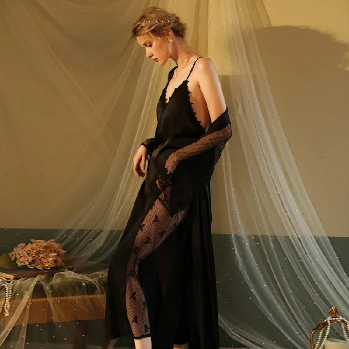 Women Satin Lace Intimate Sleepwear Set Nightgown Sexy | SAMAG