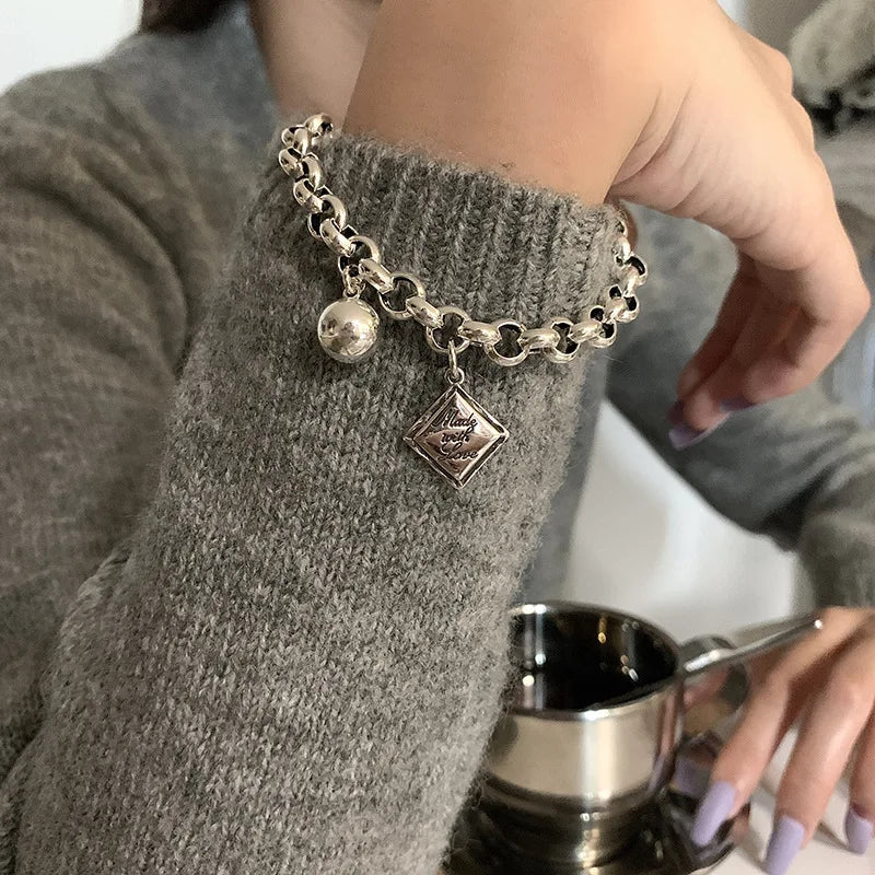 VENTFILLE 925 Sterling Silver Thai Silver Bracelet for Women Vintage Geometric Heart Love Lucky Punk Jewelry 2023 New Dropship