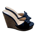 SHOFOO Women's Fashion High-Heeled Slippers Suede Bow Design Black/White 12cm Heel Height Comfortable Slip-On Shoes Wedges shoes