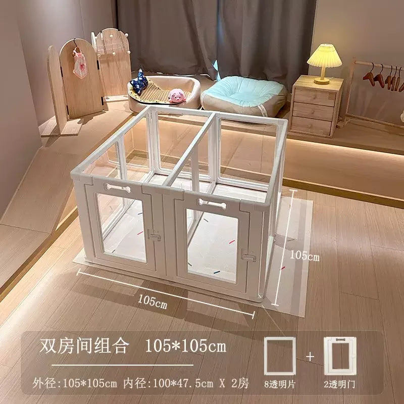 Clear Acrylic Dog Crate Playpen Easy Assemble Transparent Pet Pen Heavy-duty Plastic Puppy Fence with Wheels for Bunny Cat