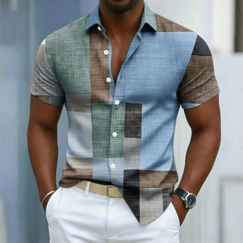Men's short sleeved shirt, casual multi-color block | SAMAG