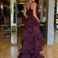 Sansa Customized Luxury Burgundy One-Shoulder Tiered | SAMAG