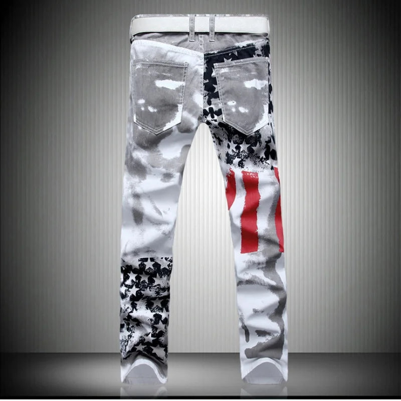 Men's white American flag printed jeans | SAMAG