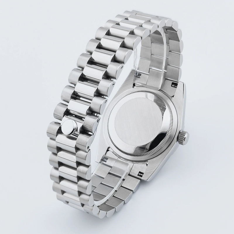 CORGEUT NH36 Mechanical Men's Watch Date of the Week Show President Chain Strap Steel Case Watch Threaded Arc Bezel Waterp