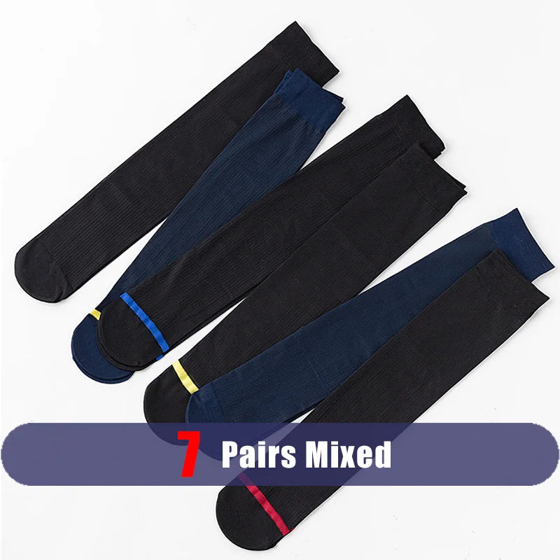 7 Pairs Man Short Silk Socks Business Thin Nylon Striped | SAMAG