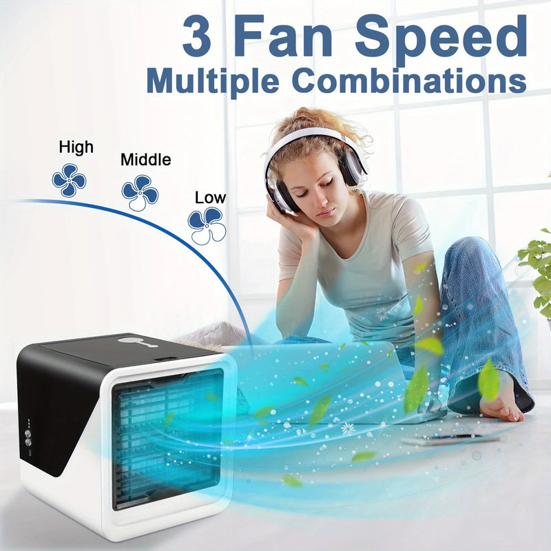 Portable Air Conditioners, USB Personal Mini Air Conditioner with 3-Speed, Evaporative Air Cooler with Touch Screen, Portable Ac Unit Fan for Room, Tent, Bedroom, Car, RV, And Camping
