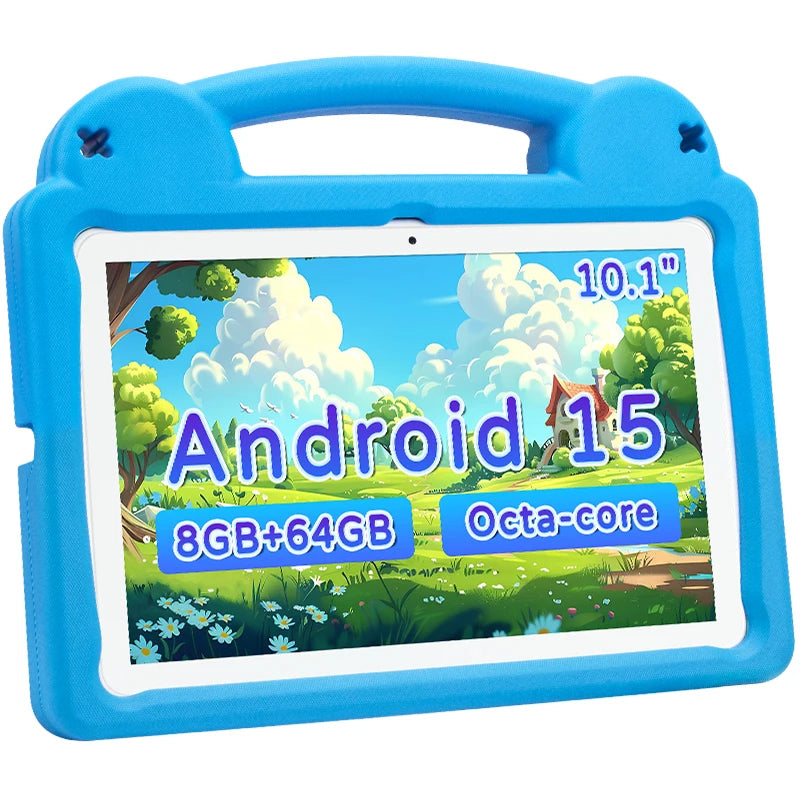 ANRY 2025 Kids Tablet PC Android 15 10.1 Inch 8GB(4+4Expand) RAM 64GB ROM Tab WIFI Dual Camera Tablets With EVA Protective Cover