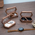 Jewelry Presentation Box Travel for Case Walnut Wood Engagement Ring Box Earring Stud Holder for Ceremony Wedding Propos