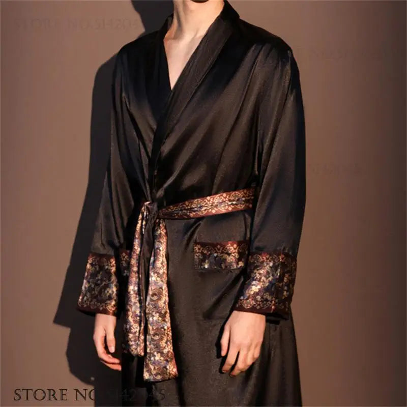 High Quality Men's Robe Pajamas Ice Silk Homewear Spring Summer New Long Sleeve Bathrobe Loungewear Loose Lingerie Sleepwear