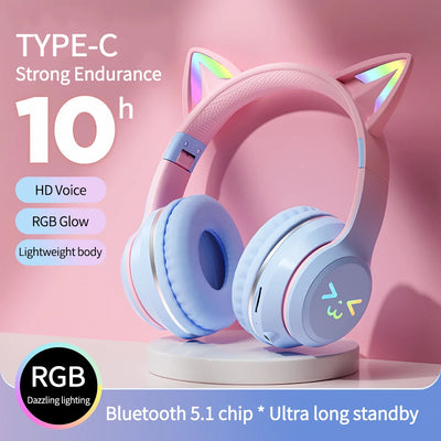 Gradient wireless Headphones RGB cute cat ear Bluetooth | SAMAG