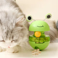 Frog Wobbler Cat Toy with Feather Teaser Spin Tipping Motion Treat Dispenser Self Feeder for Indoor Solo Play
