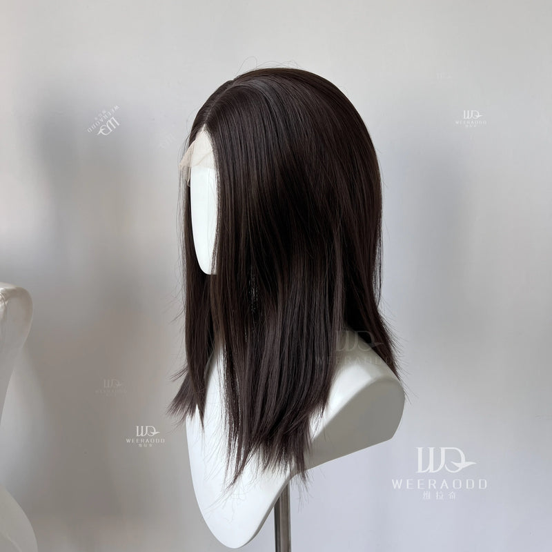 Dark Brown Shoulder Length Synthetic Lace Front Wigs for Women 13x4 Glueless Middle Part Synthetic Wigs 150% Density Natural