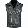 Purchase high-quality men's PU leather vest, popular motorcycle zipper leather jacket, punk rock outdoor multi pocket vest