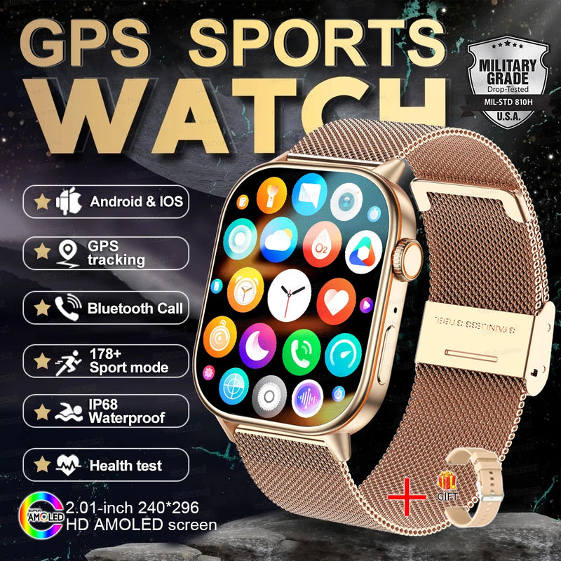 New GPS Military Smart Watch Bulit-in GPS Compass Altimeter Barometric 10ATM IP69K Waterproof AMOLED BT Call Smartwatch
