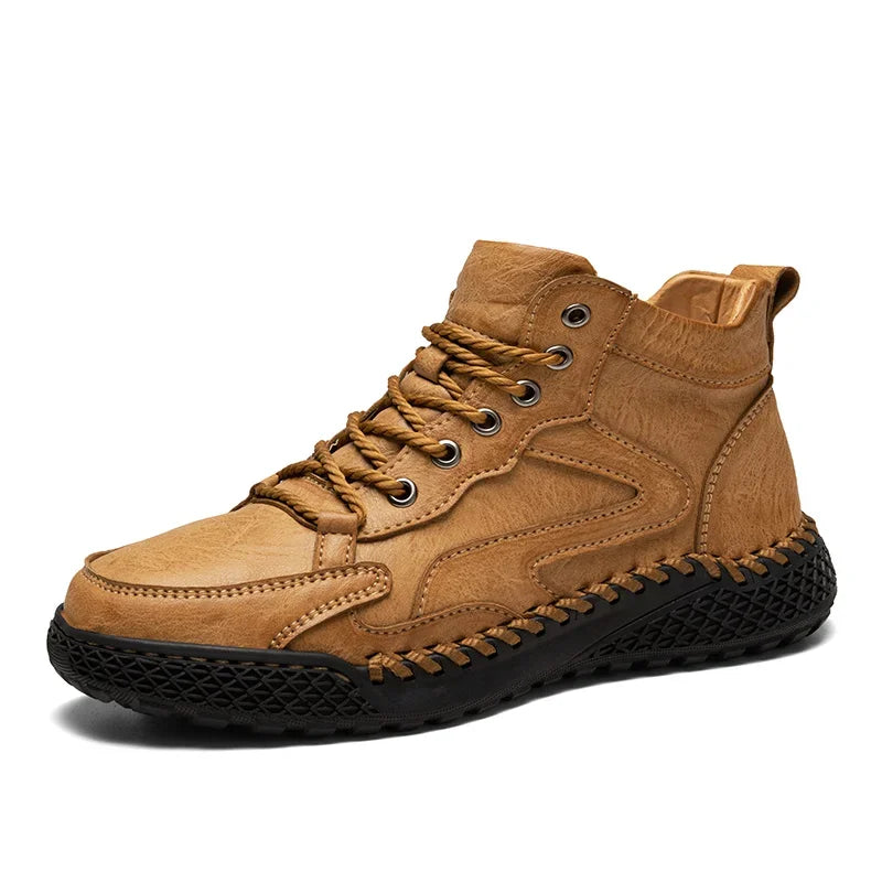 Outdoor Hiking Shoes for Men Autumn Winter Men Ankle Boots Hand Stitched Optional Plush Non-slip High Top Casual Shoes Sports