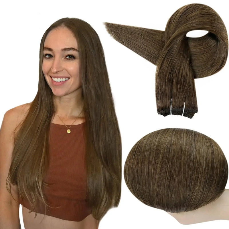 Full Shine Human Hair Weft Extensions Hair Bundles Ombre Blonde Color 100g Sew In Silky Straight Remy Skin Double Weft For Salon