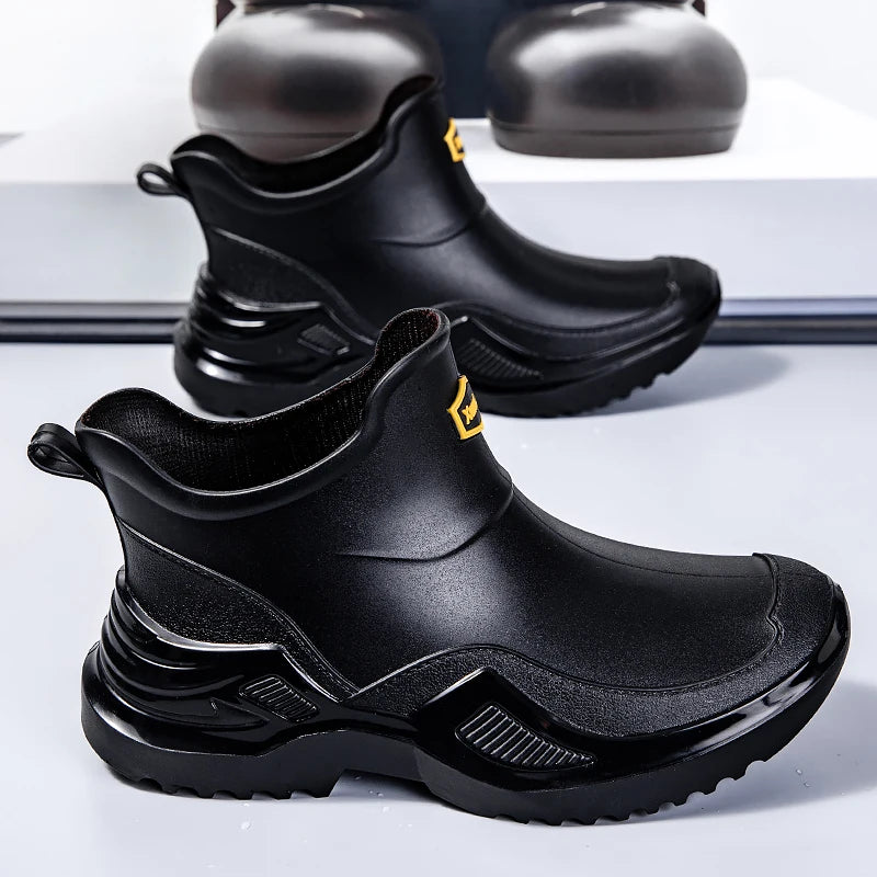 Men's Ankle Rain Boots Outdoor Waterproof Men Rain Shoes Anti-Slip Wear-resistant Men Kitchen Water Shoes Fishing Rubber Shoes