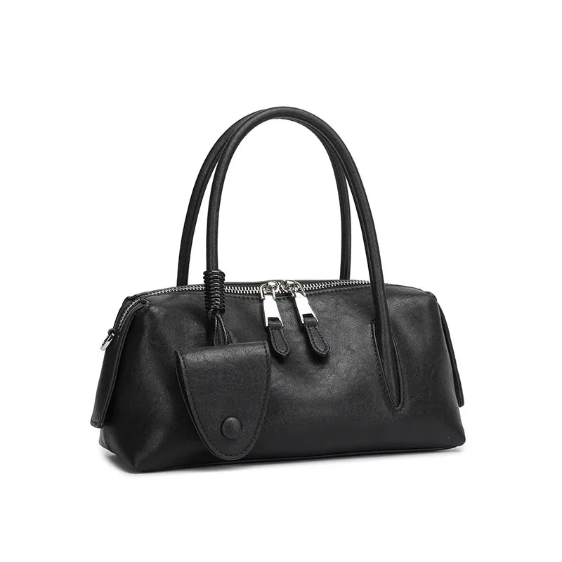 LOMCEL 632 Leather shoulder crossbody bag for daily use 2026 new model Boston pillow bag, top layer of cowhide bowling bag