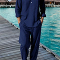 New Long Sleeve Henley Shirt Pants Suit Men Lightweight Breathable Streetwear Solid Color Business Button - View 7 | SAMAG