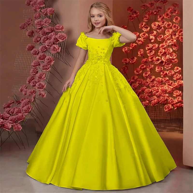 Elegant Flower Girl Dresses for Wedding Satin Beaded - View 6 | SAMAG