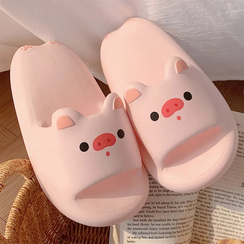 Women Thick Soft-Soled Slippers Platform Cute Animals Design Summer Indoor Non-Slip Bathroom Couples Comfortable Casual Home New
