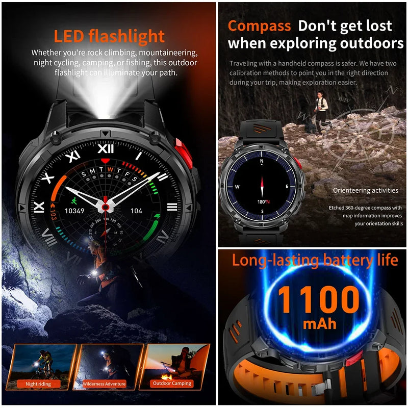 2026 New 1100mah AMOLED Smart Watch Men 170+Sport Fitness LED Flashlight IP69 Waterproof Bluetooth call GPS track Smartwatch iOS