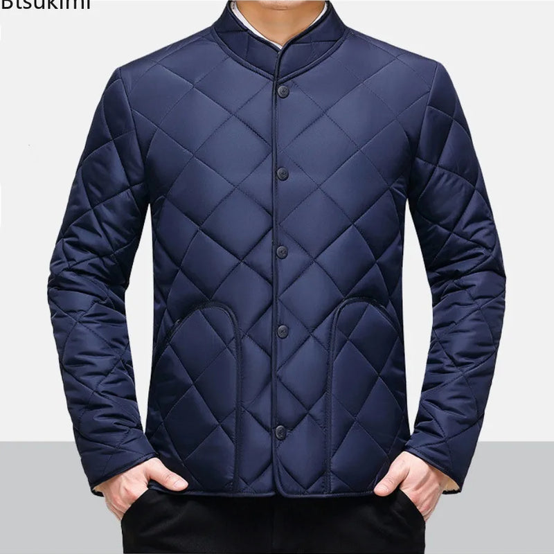 Men's Winter New Thickened Down Cotton Clothes, Solid Color Casual Stand Collar Single Breasted Fleecing Cotton-padded Clothes