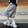 Kids Boys Graffiti Drawing Denim Shorts Elegant Children Casual Ripped Short Jeans Capris Pants 5 6 7 8 9 10 11 12 13 14 Year