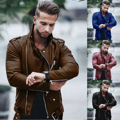 New Brown Autumn And Winter Fashion Leather Jacket Men's | SAMAG