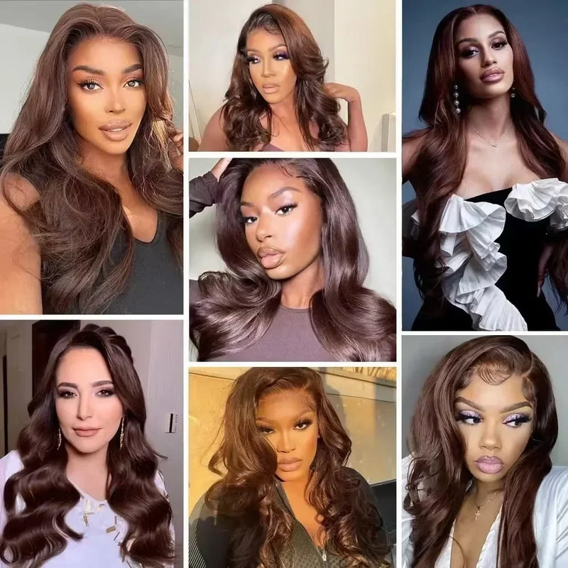 Chocolate Brown Straight Lace Front Wig Synthetic 30 Inch 200 Density 13x4 HD Transparent Full Lace Frontal Wig Pre Plucked