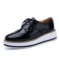 STRONGSHEN British Style Women Brogue Shoes Round Toe Oxfords Platform Casual Leather Footwear Increase 4.5cm Sapatos Chaussures
