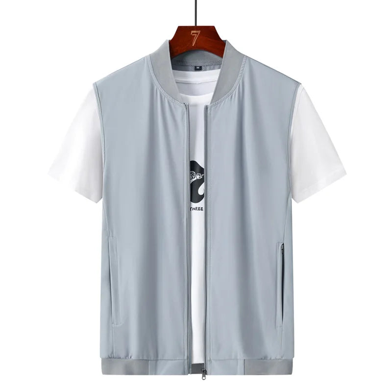 Summer New Men's Lightweight Thin Vests Trend Baseball Collar Zipper Sleeveless Casual Vest Coats Simple All-match Men Vests 6XL