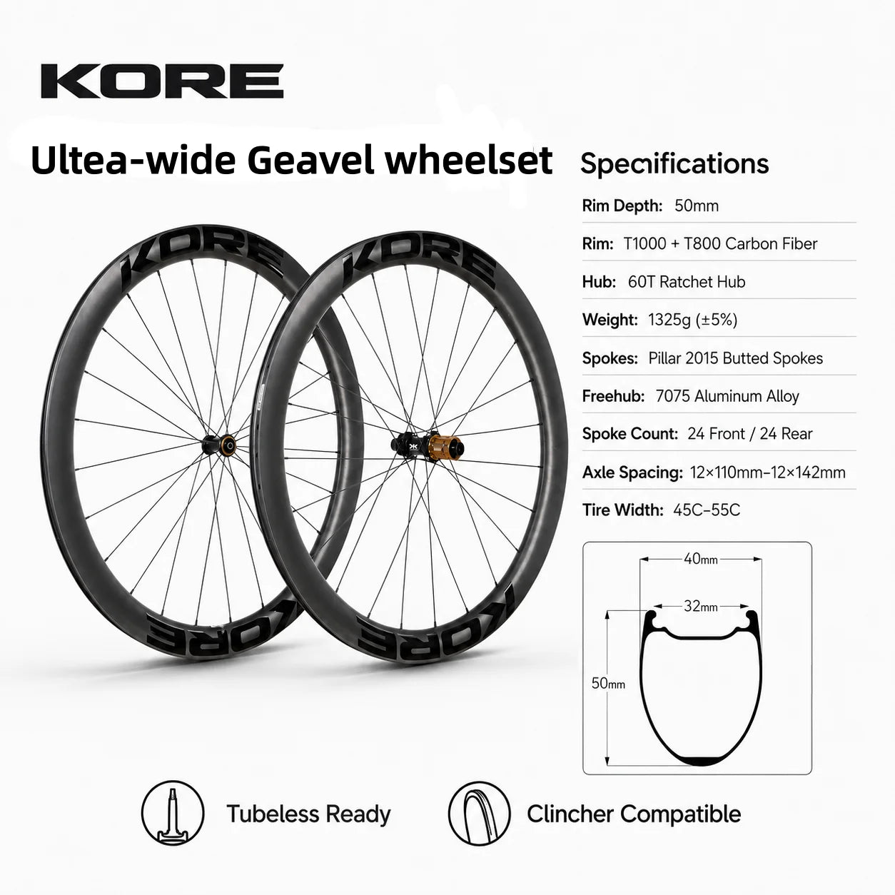 Carbon Fiber Wheelset Disc Brake for Gravel-Bike Wheels Engagement Ratchet Lightweight Bike Wheels