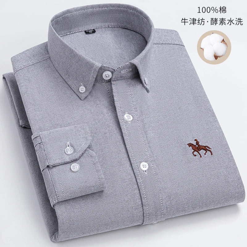 S~6XL Cotton Oxford Shirt For Men's Long Sleeve Plaid | SAMAG