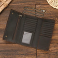 Men's Vintage Crazy Horse Leather Chain Wallet Genuine Leather Bifold Long Wallet Snap Card Holder Purse Zipper Coin Rfid Pocket
