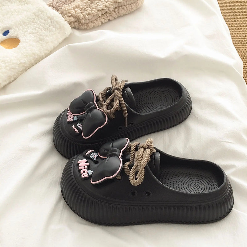 Summer Women Slippers Platform Bow Decoration Clogs Garden Shoes Comfortable Beach Sandal Chunky Slippers Soft Slides for Female