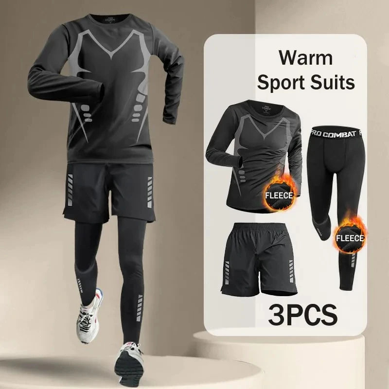 New 2-pieces Winter Warm Men Underwear Set Fleece Thermal Undershirts Long Johns Compression Tights Fitness Sports Tracksuit Set