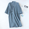 KIDWHXR Man Summer Sleepwear Robe Japanese Plaid Lace-up Male Kimono Pajama Robe Loose Comfortable Mid Length Robe for Men