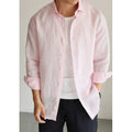 Men's Linen Shirt Cotton Blend Long Sleeve Button Down | SAMAG