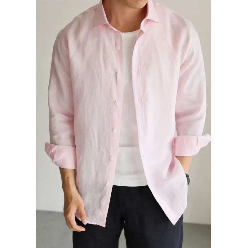 Men's Linen Shirt Cotton Blend Long Sleeve Button Down | SAMAG