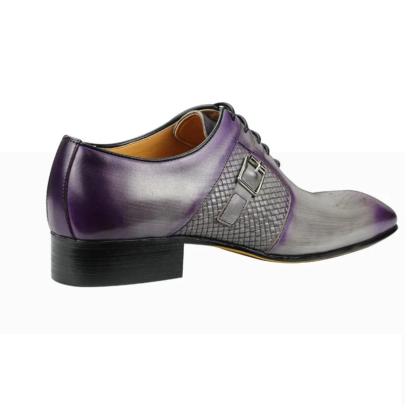 Summer Modern Men's Shoe Lace-Up Oxfords Business Office Fashion Footwear Metal Buckle Classic Gray Purple Dress Office Shoe