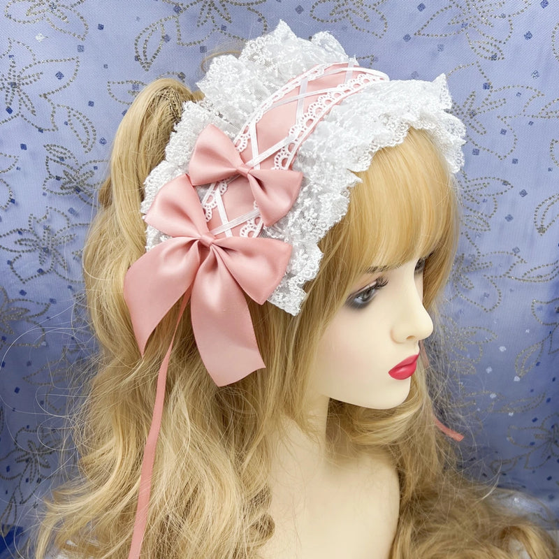 2024 Japanese Lace Bow Ribbon Lolita Headdress Ears on The Head Headband Lolita Maid Anime Cosplay Hair Accessories