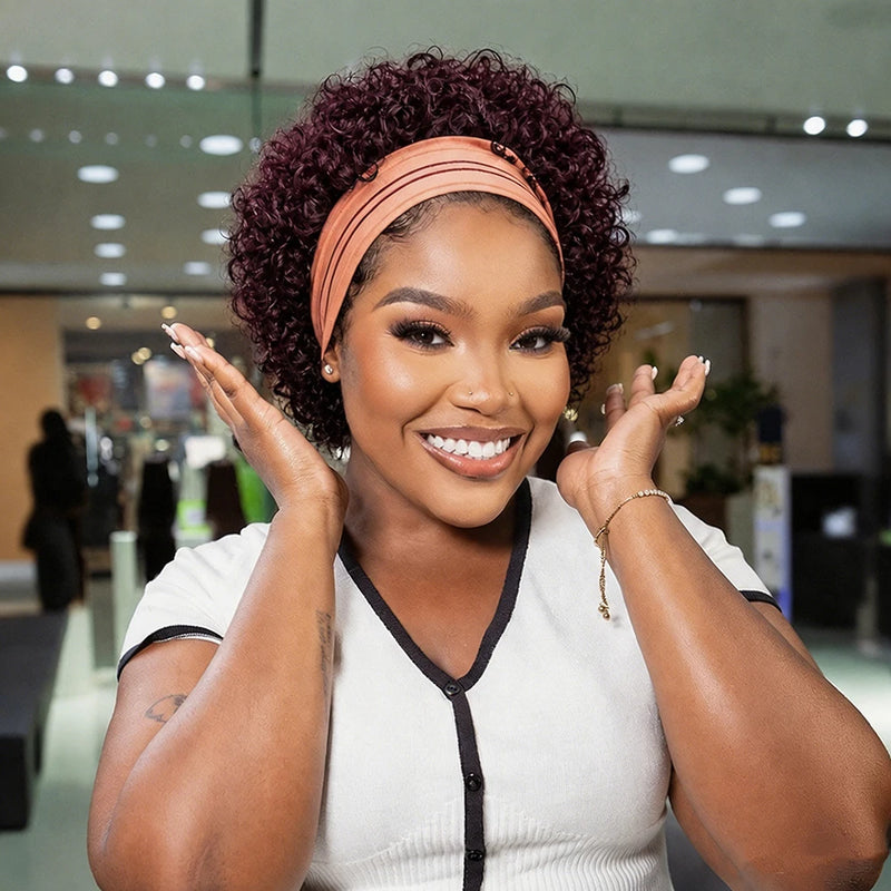 Short Headband Wig Pixie Cut Wigs Human Hair for Women Curly Wigs Bazilian Remy Hair Machine Made Cap Water Wave Wig Daily Wear