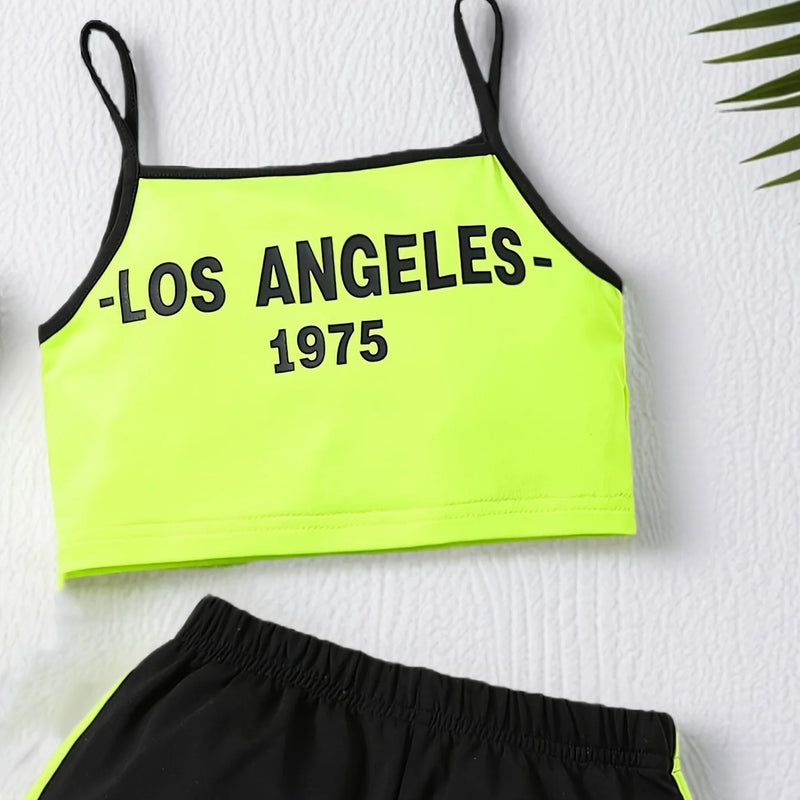 Girls Outfit, Neon Letter Print Spaghetti Cami | SAMAG