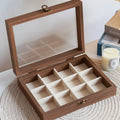 Retro Elegant Wood Jewelry Box Glass Lid Dust-proof Jewelry Organizer Velvet Storage Box Ring Display Holder Desk