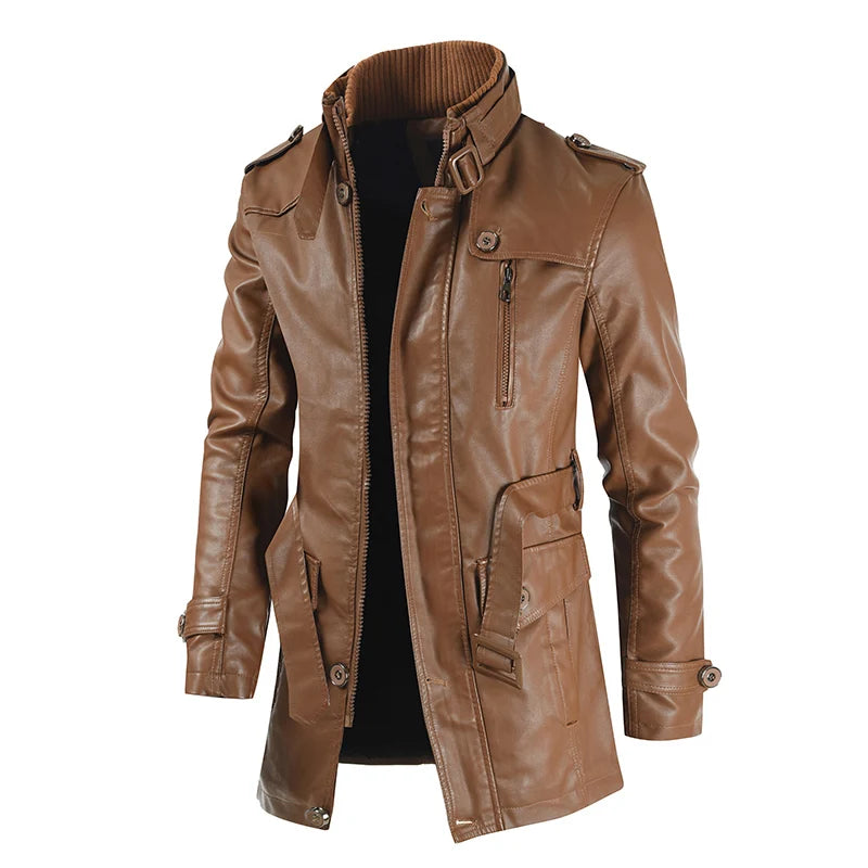 New High Quality Leather Jacket Men Fashion Slim Mens PU Windbreaker Coat Men Leather Outerwear Fleece Casual Suede Jacket