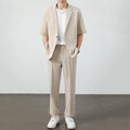 Summer Thin Ice Silk Drapey Suit Set Men's Short Sleeve Jacket Lightweight Casual Single-Breasted Suit Standard Fit Youth Trend