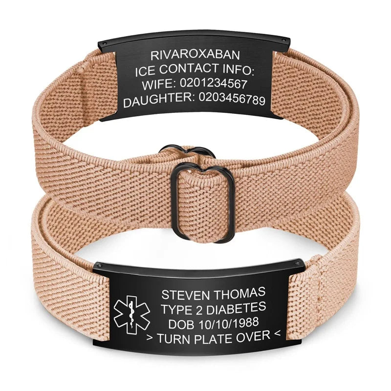 Personalized Medical Alert Bracelet for Men Customized Elastic Strap Stainless Steel ID Engraved Medic - Visuel 18 | SAMAG