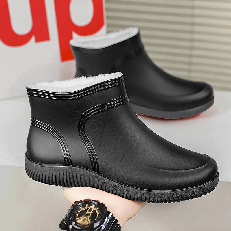 Men's Winter Fleece Lined Rain Boots Warm Cotton Work Safety Rubber Boots Outdoor Fishing Water Shoes Special for Delivery Ri...